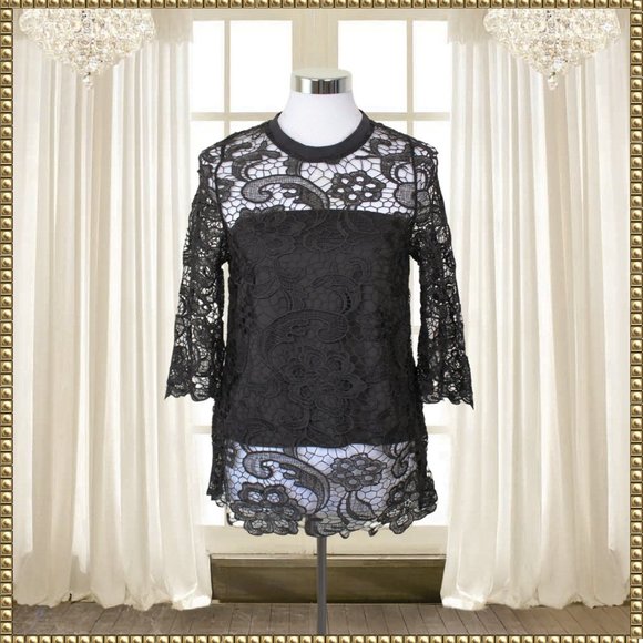 Zara Tops - 🌟HP🌟Zara Black Lace Long Dressy Tunic Top Size Medium